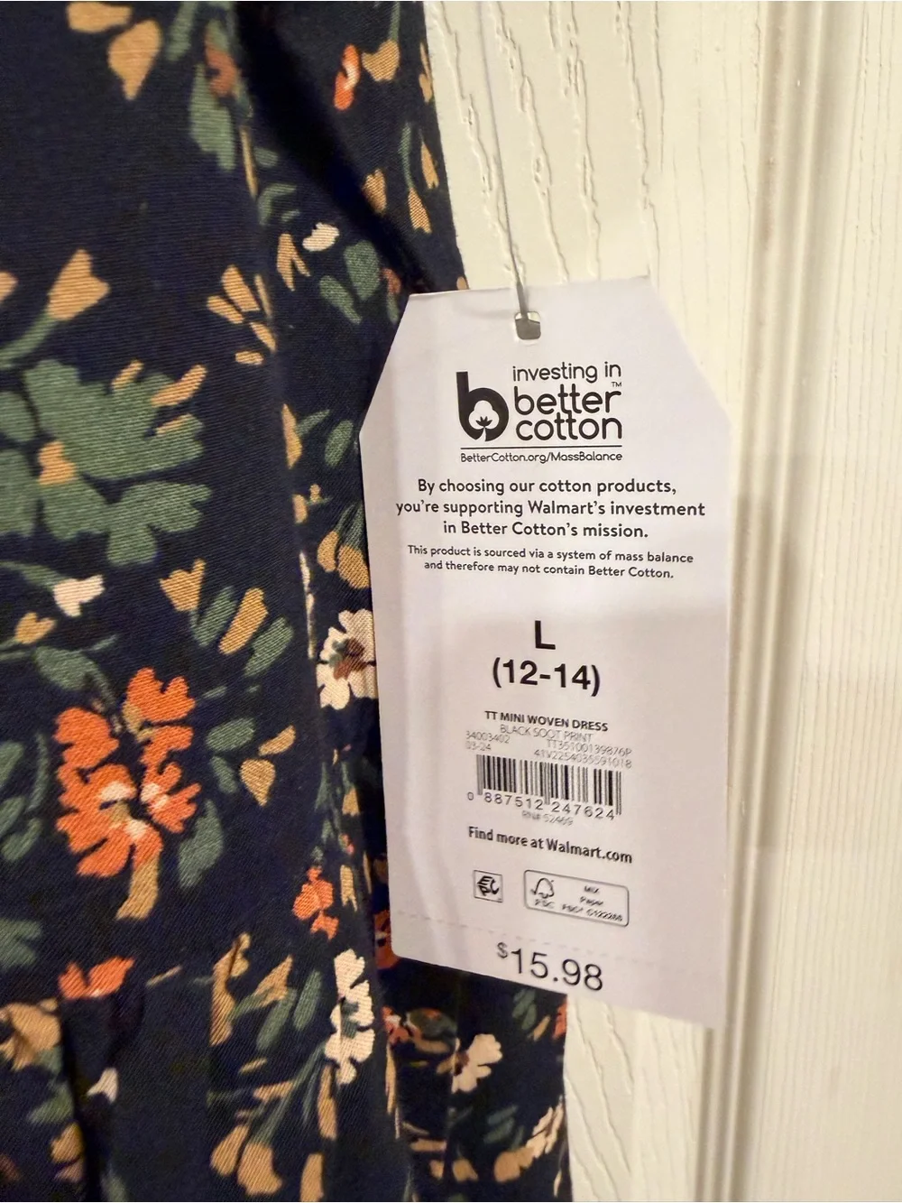 Time and Tru Black Floral Button-Front Dress - Picture 5 of 6